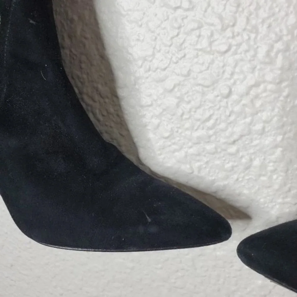 Alice + Olivia Corin Embroidered Suede Tall Heeled Boots Black Womens Size 5 - Picture 5 of 11